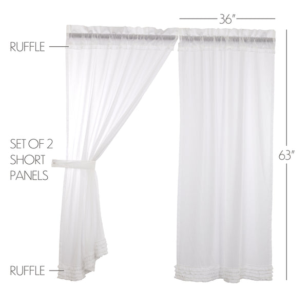 White Ruffled Sheer Short Panel Set of 2 63x36