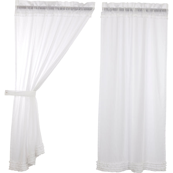 White Ruffled Sheer Short Panel Set of 2 63x36