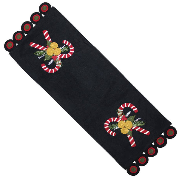 Candy Canes Black Table Runner 14" x 36"