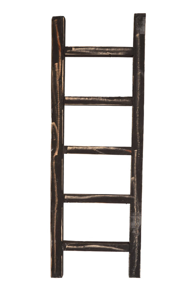 Rustic farmhouse 4-foot blanket ladder in black reclaimed wood finish, handmade with natural character and antique-style paint.