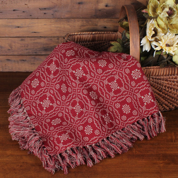 Lover’s Knot Barn Red Afghan 50x60 | Primitive Country Decor