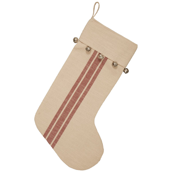 Sleigh Bells Ring Grain Sack Stripe Stocking 20Lx12W