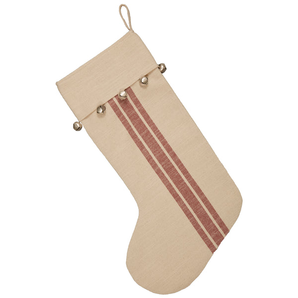 Sleigh Bells Ring Grain Sack Stripe Stocking 20Lx12W
