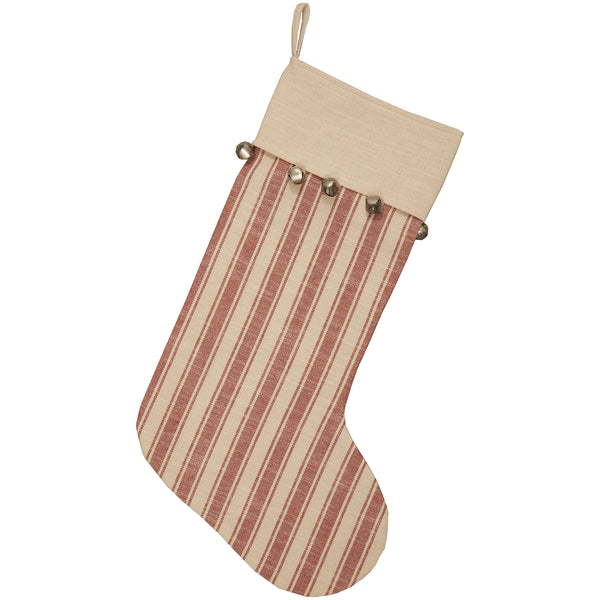 Sleigh Bells Ring Ticking Stripe Stocking 20Lx12W
