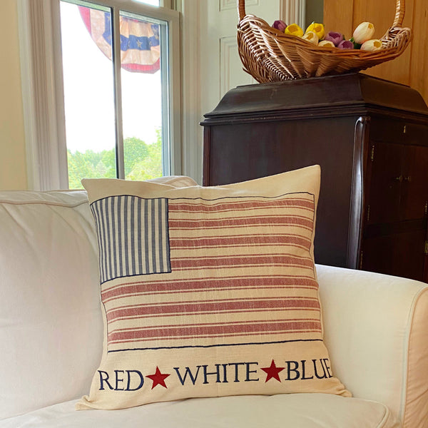 Market Place Red Flag Patch Pillow Cover 20Lx20W
