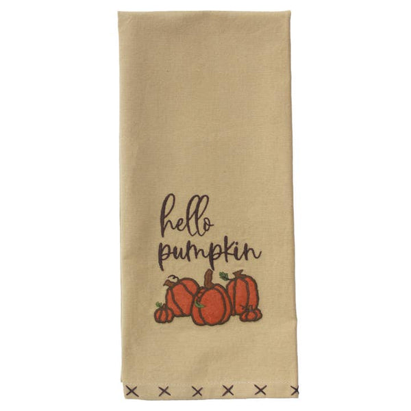 Hello Pumpkin Applique Fall Towel – Set of 2 | 18"x28" Cotton Seasonal Kitchen & Bath Towels