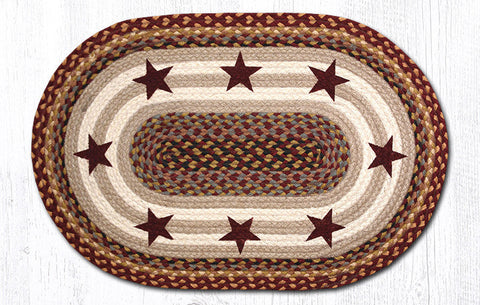 OP-357 Burgundy Stars Oval Patch 20"x30" Burgundy, warm tan, black, and natural jute brown