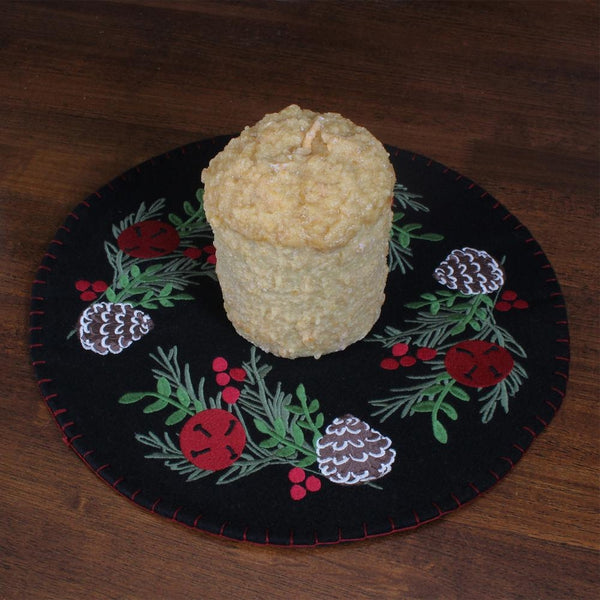 Pinecones & Bells Candle Mat 15"