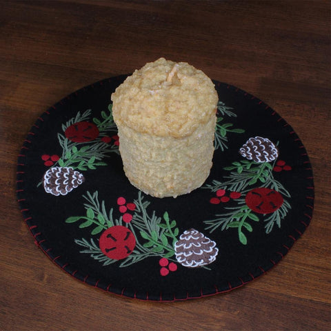 Pinecones & Bells Candle Mat 15"