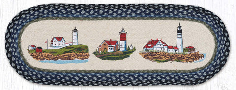 OP-251 Three Lighthouses Oval Table Runner 13"x36"