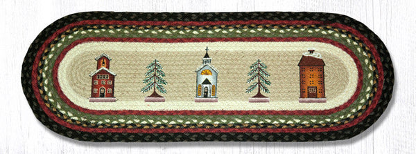 OP-338 Winter Village Oval Table Runner 13"x36"