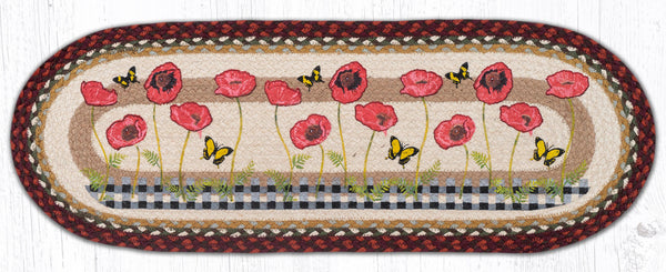 OP-417 Poppies with Black Check Oval Table Runner 13"x36"