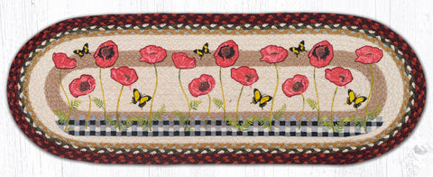 OP-417 Poppies with Black Check Oval Table Runner 13"x36"