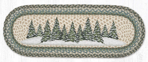 OP-419 Holiday Village Trees Oval Table Runner 13"x36"