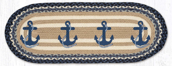 OP-443 Navy Anchor Oval Table Runner 13"x36"