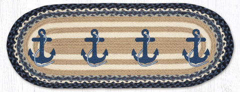 OP-443 Navy Anchor Oval Table Runner 13"x36"