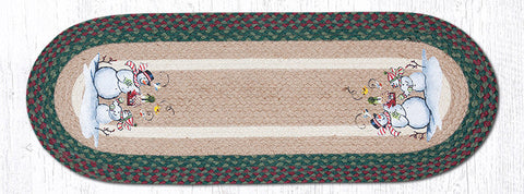 OP-508 Birdhouse Snowman Oval Table Runner 13"x36"