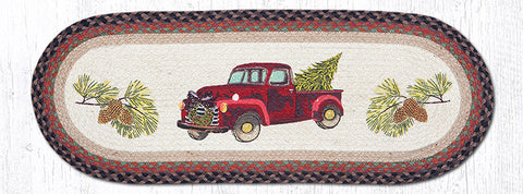 OP-530 Christmas Truck Oval Table Runner 13"x36"