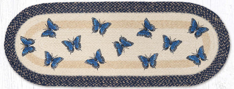 OP-9-921 Blue Swallowtail Oval Table Runner 13"x36"