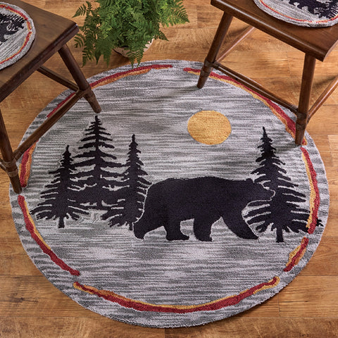 Albemarle Black Bear Hooked Rug 48" | Rustic Cabin Round Rug