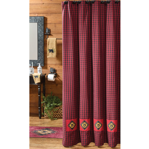 BLACK BEAR RED DAWN BEAR PATCH SHOWER CURTAIN 72" X 72"