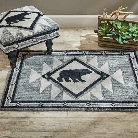 Add a charming and stylish feel to your home with this cute Tribal Hooked Rug! The tribal pattern with a black bear silhouette rug is more than fun ... It's a great way to keep your feet warm and your floors clean! Perfect for your rustic cabin home! Add to your style with the Tribal Hooked Stool!