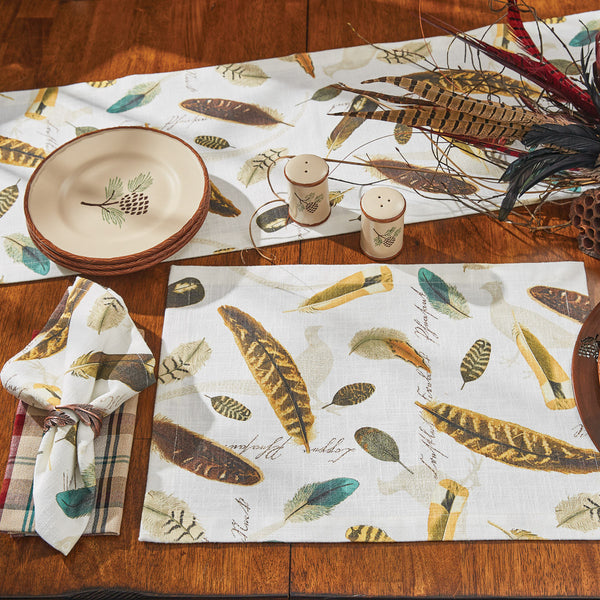 Add a gorgeous accent to your country table with the Pheasant Run Placemat! Featuring colorful pheasant feathers and shadows in the background, these napkins are sure to add a unique and stylish touch to your decor! Complete your table with the Pheasant Run Napkins and Table Runner!