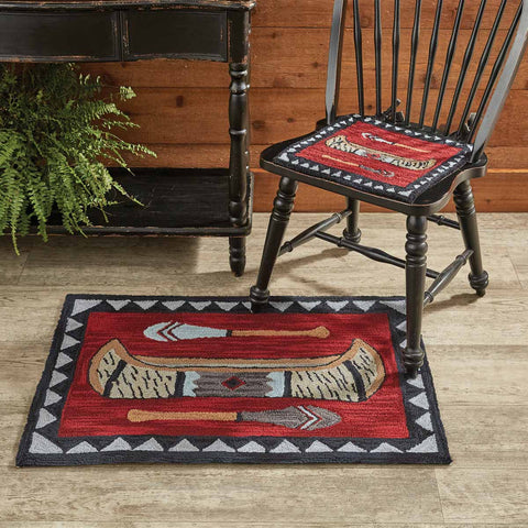 The Wilderness Canoe Hooked Rug is a great way to add an intricate design to your home while still maintaining your country style! Also available in 2' x 6', Wilderness Canoe Hooked Runner.