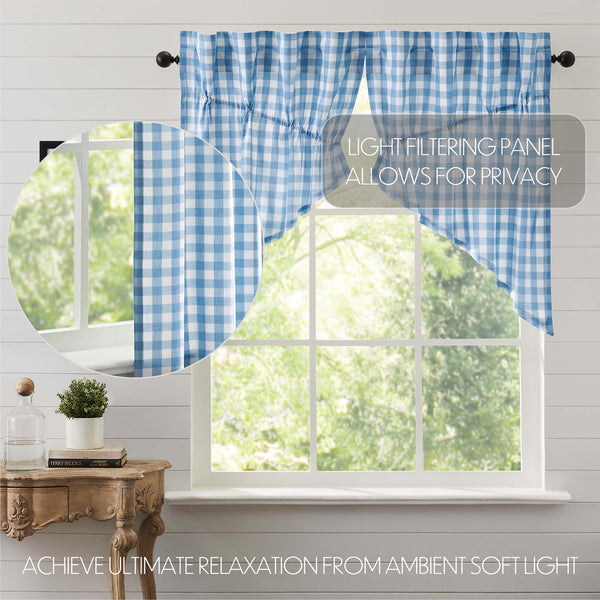 Annie Buffalo Blue Check Prairie Swag Set of 2 36x36x18