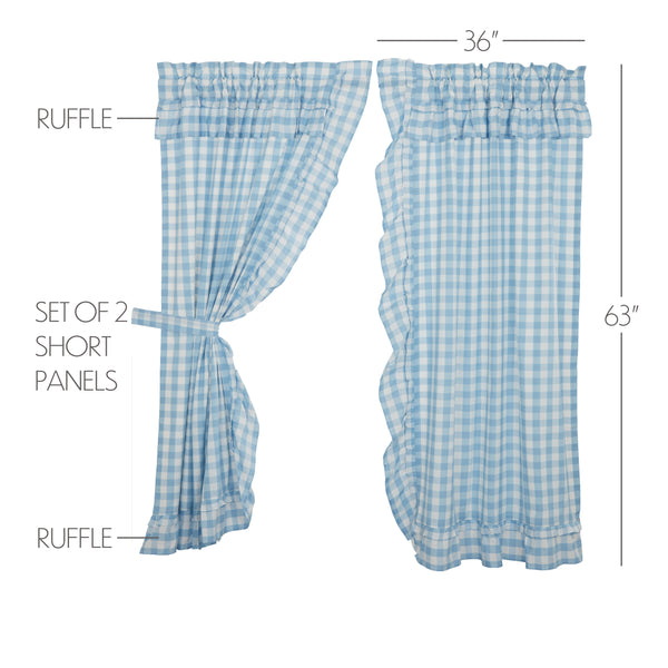 Annie Buffalo Blue Check Ruffled Short Panel Set of 2 63x36