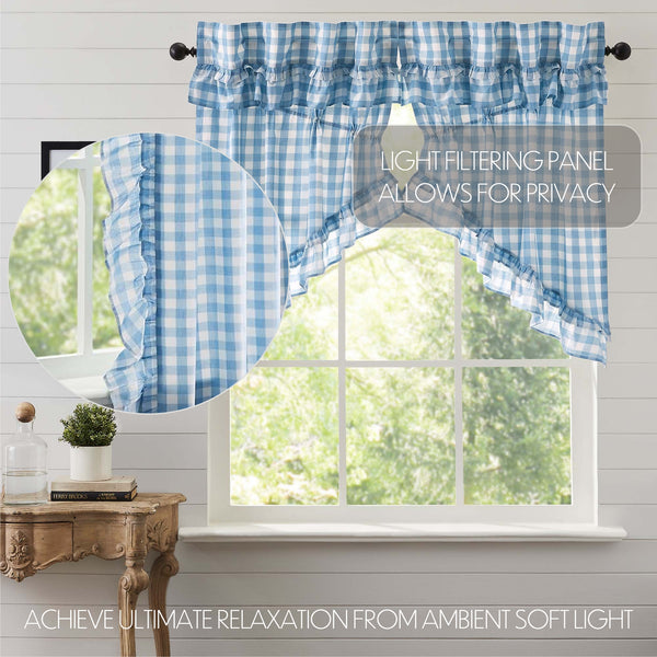 Annie Buffalo Blue Check Ruffled Prairie Swag Set of 2 36x36x18