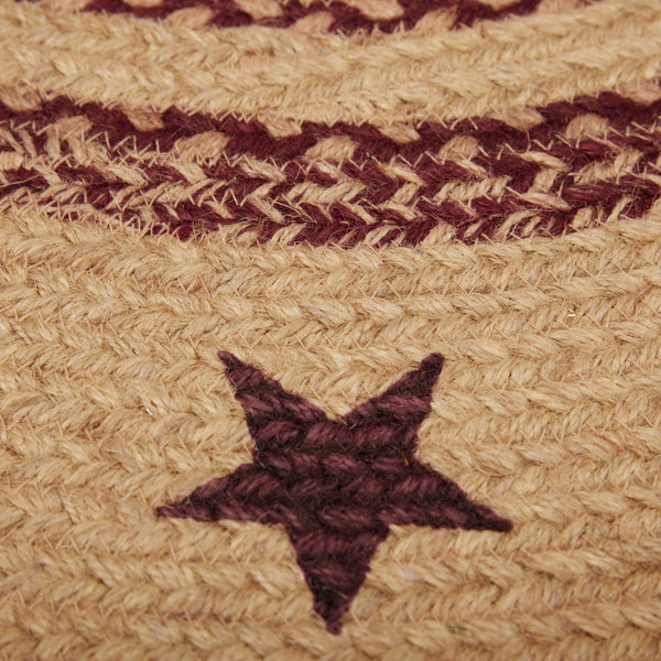 Burgundy Tan Jute Rug Half Circle Stencil Stars 16.5x33