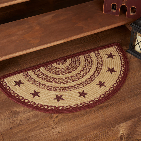 Burgundy Tan Jute Rug Half Circle Stencil Stars 16.5x33
