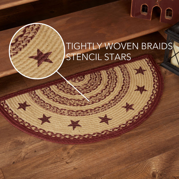 Burgundy Tan Jute Rug Half Circle Stencil Stars 16.5x33