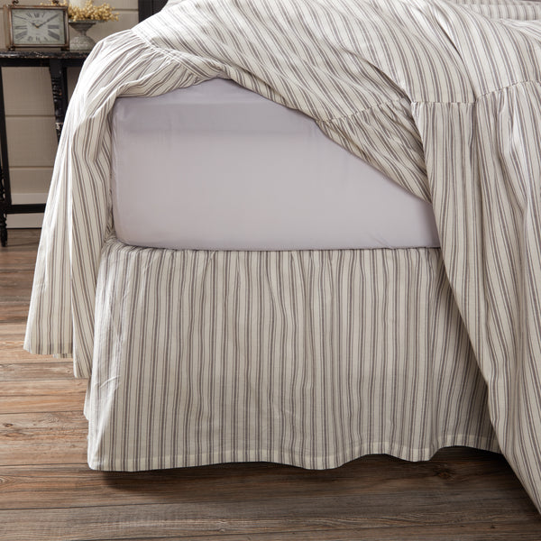 Timeless Ticking Gray Ruffled Twin Bed Skirt 76Lx39Wx16