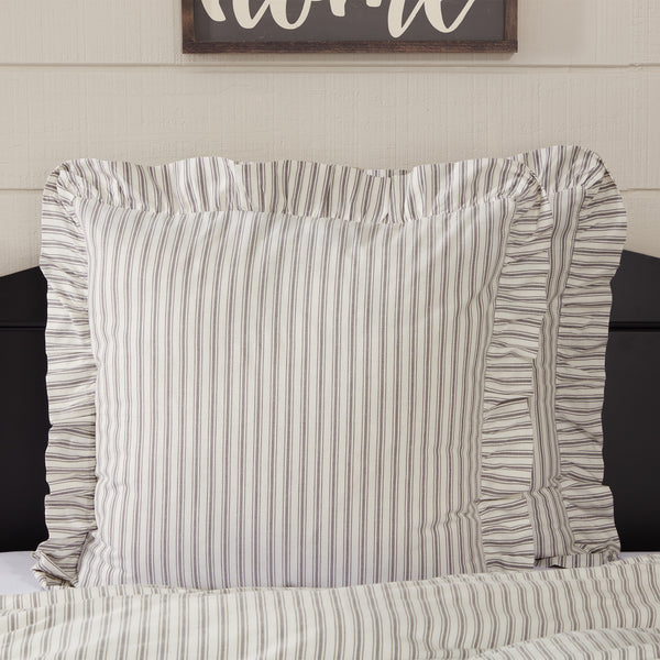 Timeless Ticking Gray Ruffled Fabric Euro Sham 26Lx26W