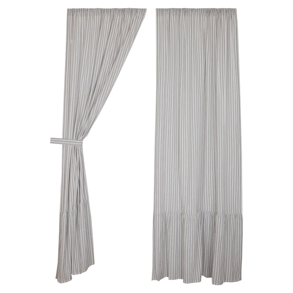 Timeless Ticking Gray Ruffled Panel Set of 2 96Lx50W