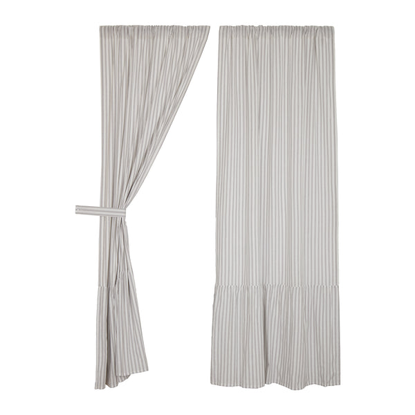 Timeless Ticking Gray Ruffled Panel Set of 2 84Lx40W