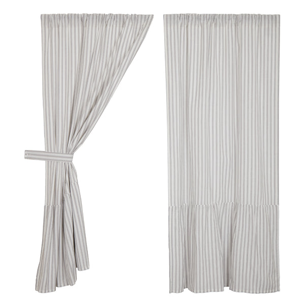 Timeless Ticking Gray Ruffled Short Panel Set of 2 63Lx36W