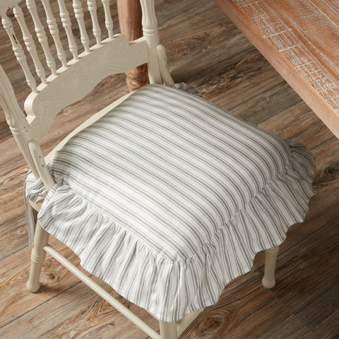 Timeless Ticking Gray Ruffled Chair Pad 16Lx16W