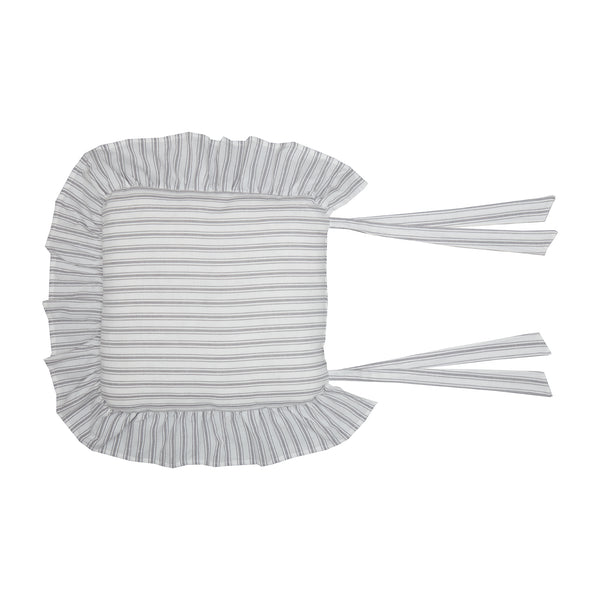Timeless Ticking Gray Ruffled Chair Pad 16Lx16W
