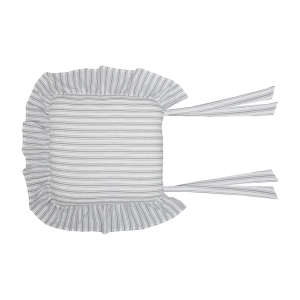 Timeless Ticking Gray Ruffled Chair Pad 16Lx16W