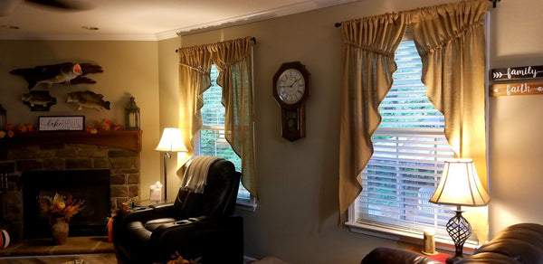 Burlap Natural Prairie Short Panel Curtains 63x36x18, Set of 2