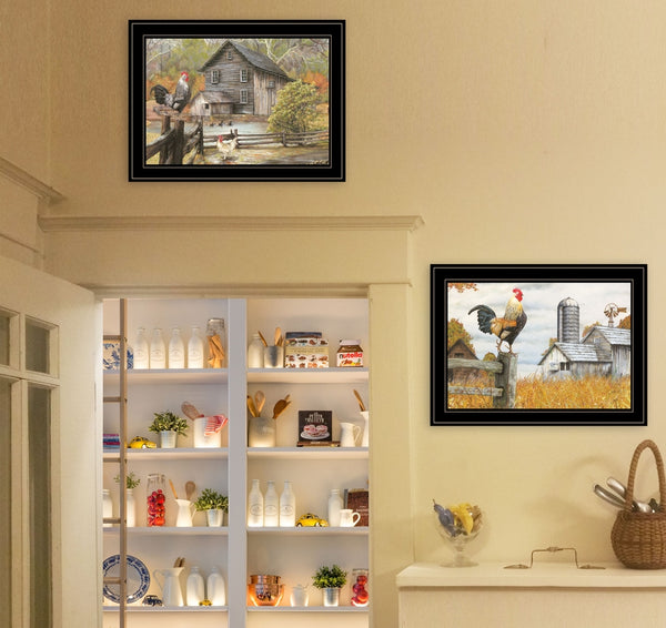 "Down On the Farm" 2-Piece Vignette By Ed Wargo, Black Frame