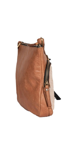 HARPER GENUINE COWHIDE CROSSBODY, CARAMEL