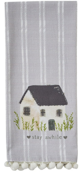 These Stay Awhile Flour Sack Printed Dishtowels by Park Designs will pair with many decor styles! The beautiful edge provides the perfect finishing touch! Check out the coordinating towels (Home and Together Printed Towels, as pictured but sold separately) to complete your look!