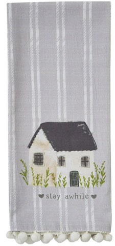 These Stay Awhile Flour Sack Printed Dishtowels by Park Designs will pair with many decor styles! The beautiful edge provides the perfect finishing touch! Check out the coordinating towels (Home and Together Printed Towels, as pictured but sold separately) to complete your look!