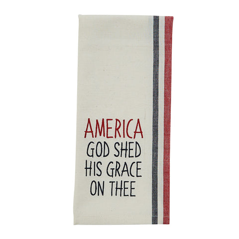 These America God Shed His Grace Dishtowels will stylishly help you display your love for your country! Pair with the God Bless Our Flag and Uncle Sam Dishtowels (each sold separately), for a complete patriotic look!