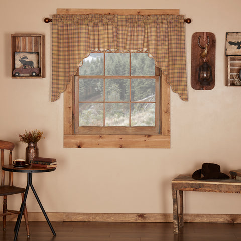 Millsboro Swag Scalloped Set Of 2 36x36x16, modern primitive statement pieces featuring a cozy blend of burgundy, khaki and navy shades expertly blended