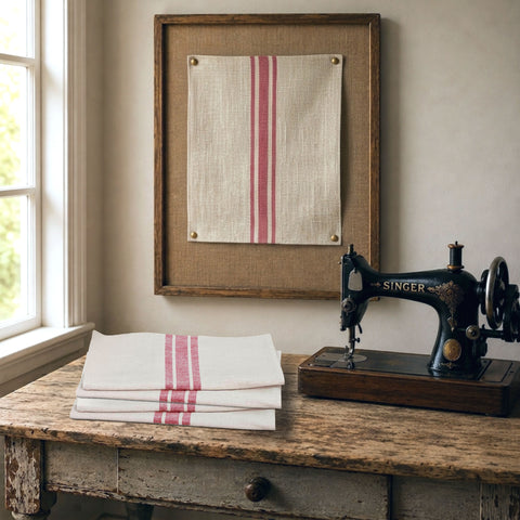 Market Place Red Grain Sack Stripe Fabric 1yd #2 110 Width